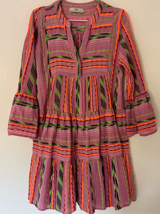 Devotion TWINS Dresses & Skirts - Devotion TWINS Striped Tiered Mini Dress - Pink, Orange & Green